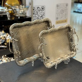 تصویر سینی پذیرایی لبه دار دسته برنجی 