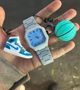 تصویر ست جاکلیدی اورجینال وارداتی و ساعت کربن تقویم دار - توپ jordan