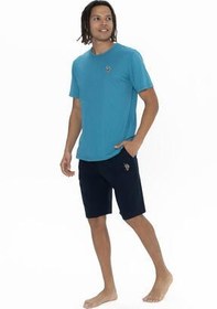 تصویر ست پیژامه آبی مردانه پایه مجموعه شورت های تی شرت گرد یقه چوگان مفصل موبایل U.S. Polo Assn. 