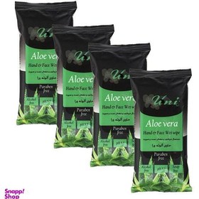 تصویر دستمال مرطوب یونی لد (Uni Led) مدل Aloe Vera مجموعه 4 عددی 