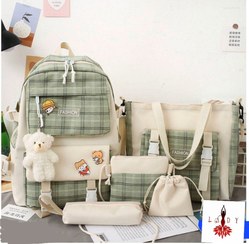 تصویر کوله پشتی پنج تیکه مدل چهارخونه 