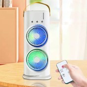 تصویر پنکه رومیزی مه پاش دوقلو شارژی با ریموت و چرخش اتومات 