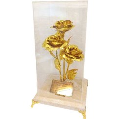 تصویر گل رز طلایی روکش آب طلا شاخه 3 تایی 