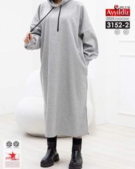 تصویر هودی بلند زنانه کد 3152 سایز بزرگ طوسی 