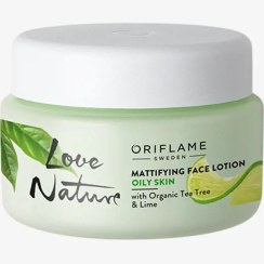 تصویر لوسیون صورت مات‌کننده با عصاره ارگانیک درخت چای و لیمو Love Nature 