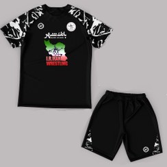 تصویر تیشرت شورت کشتی تیم ملی مدل رگلان مشکی کد206 wrestlingtishirt206