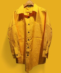 تصویر پیراهن مانتویی نخی - زرد 