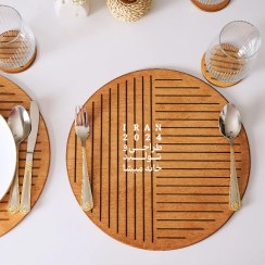 تصویر زیربشقابی چوبی برکه (ضدآب) + زیرلیوانی هدیه 