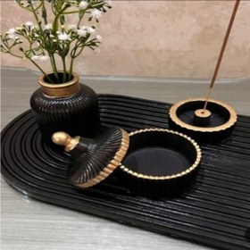 تصویر ست دكوري مشكي طلايي - ظروف و دكوري سنگ و شمع مريم 