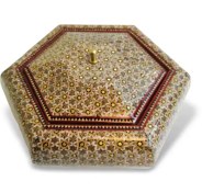 تصویر شکلات خوری ۶ ضلعی خاتم‌کاری اصفهان | زیرساخت چوب راش پایه دار 