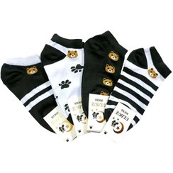 تصویر جوراب زنانه ی ساق کوتاه مدل خرسی ( تدی ) نخی سفید مشکی بسته ی 4 جفتی Women socks model of Bear Teddy (Black) (4 pack)