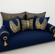 تصویر ست بالشت و تشک شاه نشین سورمه ای طلایی 