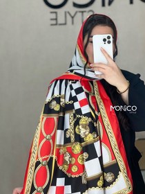 تصویر شال ابریشم FENDI قرمز مشکی کد2136 