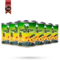 تصویر کمپوت آناناس حلقه ای آمریکن گرین فارم american green farm سه کیلویی بسته 6 عددی 
