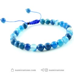 تصویر دستبند عقیق آبی Blue agate سنگ طبیعی اصل (تراش گرد) 