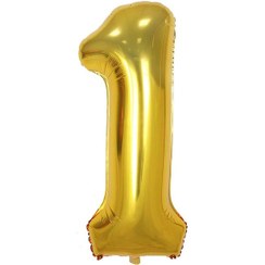 تصویر بادکنک فویلی طرح عدد 1 طلایی Golden number 1 foil balloon