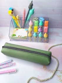 تصویر جامدادی چرم ساده سبز 