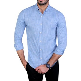تصویر پیراهن مردانه آستین بلند اسلپ آبی 