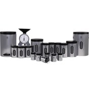 تصویر ست سرویس آشپزخانه اورانوس ۱۸ پارچه استوانه ای نقره ای با درب مشکی 