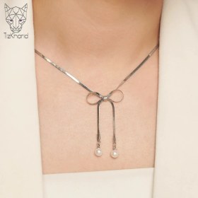 تصویر گردنبند هرینگبون پاپیونی papion necklace silver steel