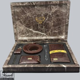 تصویر ست چرم 5 تکه هدیه ای مردانه دنیز | چرم طبیعی شناسنامه دار 14040515 