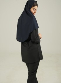 تصویر مقنعه نخی سرمه ای 