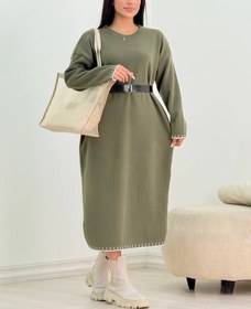 تصویر کفتان بافت بلند زنانه سایز فری قهوه ای و سبز 