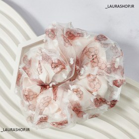 تصویر کش مو اسکرانچی توری طرح گل دخترانه و زنانه Floral scrunchie lace hair band for girls and women