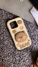 تصویر قاب ایفون خرسی پاپ سوکت دارcute bare - قهوه ای روشن / IP 14P.M/IP 15P.M case iphone cutebare