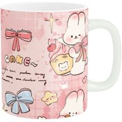 تصویر ماگ پاد آفرین مدل طرح خرگوش کاپ کیک کیوت فانتزی پینترستی طرح دار سرامیکی کد 438 