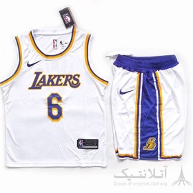 تصویر ست بسکتبالی اورجینال لیکرز Lakers سفید بنفش تایلندی 