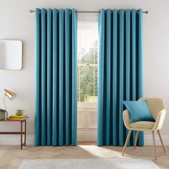 تصویر پرده آماده پانچی کتان کد 5044 آبی روشن