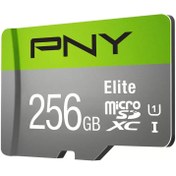 تصویر کارت حافظه microSDXC پی ان وای مدل PNY Elite A1 V10 U1 C10 سرعت 100MBs ظرفیت 256 گیگابایت به همراه آداپتور SD 