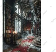 تصویر والپیپر موبایل کتابخانه فانتزی سلطنتی – فضای تاریک و کلاسیک با حال‌و‌هوای مرموز 