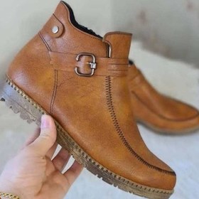 تصویر نیم بوت زنانه عمده مدل زیگزالی رنگ عسلی - ۳رنگ جذاب Women shoes