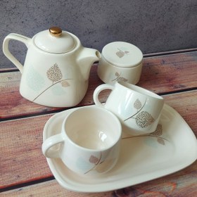 تصویر ست چایخوری برگ طلایی فیروزه ای با لاستر طلا 