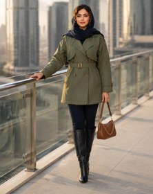 تصویر بارانی زنانه مدل پناه جنس سانتانا سایز ۴۸ تا ۵۲ 