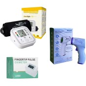 تصویر پک سلامتی فشارسج آرم استایل، تب سنج آیکیو و پالس اکسیمتر انگشتی Health Pack Arm Style Sphygmomanometer, IQ Thermometer, and Finger Pulse Oximeter