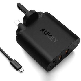 تصویر شارژر دیواری فست شارژ Aukey PA-T16 2Port 3A QC3 PD 36W + کابل میکرو یو اس بی 