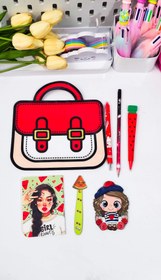 تصویر شانسی لوازم تحریر - صورتی 