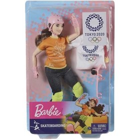 تصویر عروسک باربی المپیک اورجینال Mattel مدل اسکیت سوار کد GJL78 