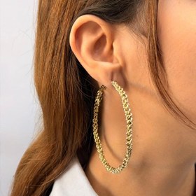 تصویر گوشواره طلایی حلقه ای بزرگ میخ نقره کد GO00140 