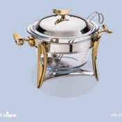 تصویر سوفله خوری قایقی طلایی یونیک سوپ خوری با ملاقه . با کاسه پیرکس کد UN-3853 UN-3853