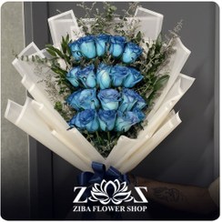 تصویر دسته گل طبیعی ۲۰ شاخه‌ای رز آبی 