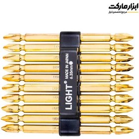 تصویر ست 10 عددی نوک پیچ گوشتی بلند لایت ژاپن (دو سر چهارسو) مدل 8110 Light Screwdriver Bits 8110