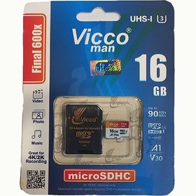 تصویر کارت حافظه micro SD ویکومن مدل Extra 600x با ظرفیت 16 گیگابایت، کلاس 10 Wiccoman Extra 600x micro SD memory card with a capacity of 16 GB, class 10