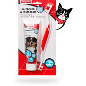 تصویر مسواک و خمیر دندان بیفار مخصوص سگ و گربه – Beaphar toothbrush and toothpaste for dogs and cats 