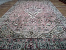 تصویر فرش وینتیج صبا دستباف ۵ متری صورتی کرم سبز مدرن hand woven vintage carpet