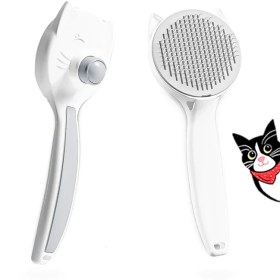 تصویر برس مو گربه با دکمه تخلیه مو طرح سر گربه – cat hair brush with cat head design hair discharge button 