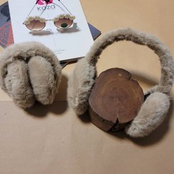 تصویر گوشگیر دخترانه بژ طوسی خزدار تاشو k00108 